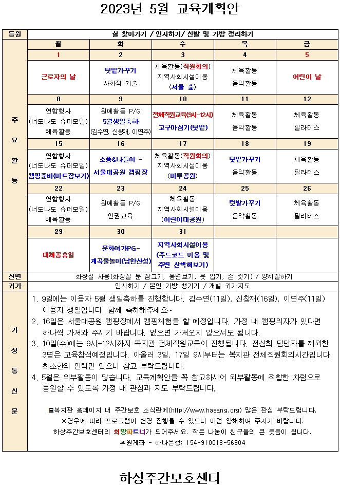 5월 교육계획안 캡쳐사진입니다. 텍스트파일은 한글파일을 참고하세요