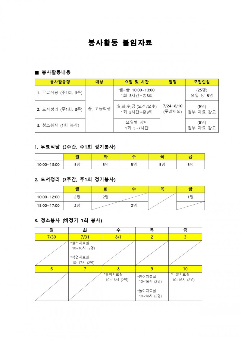 2018년 청소년 여름방학 자원봉사자 모집 첨부자료